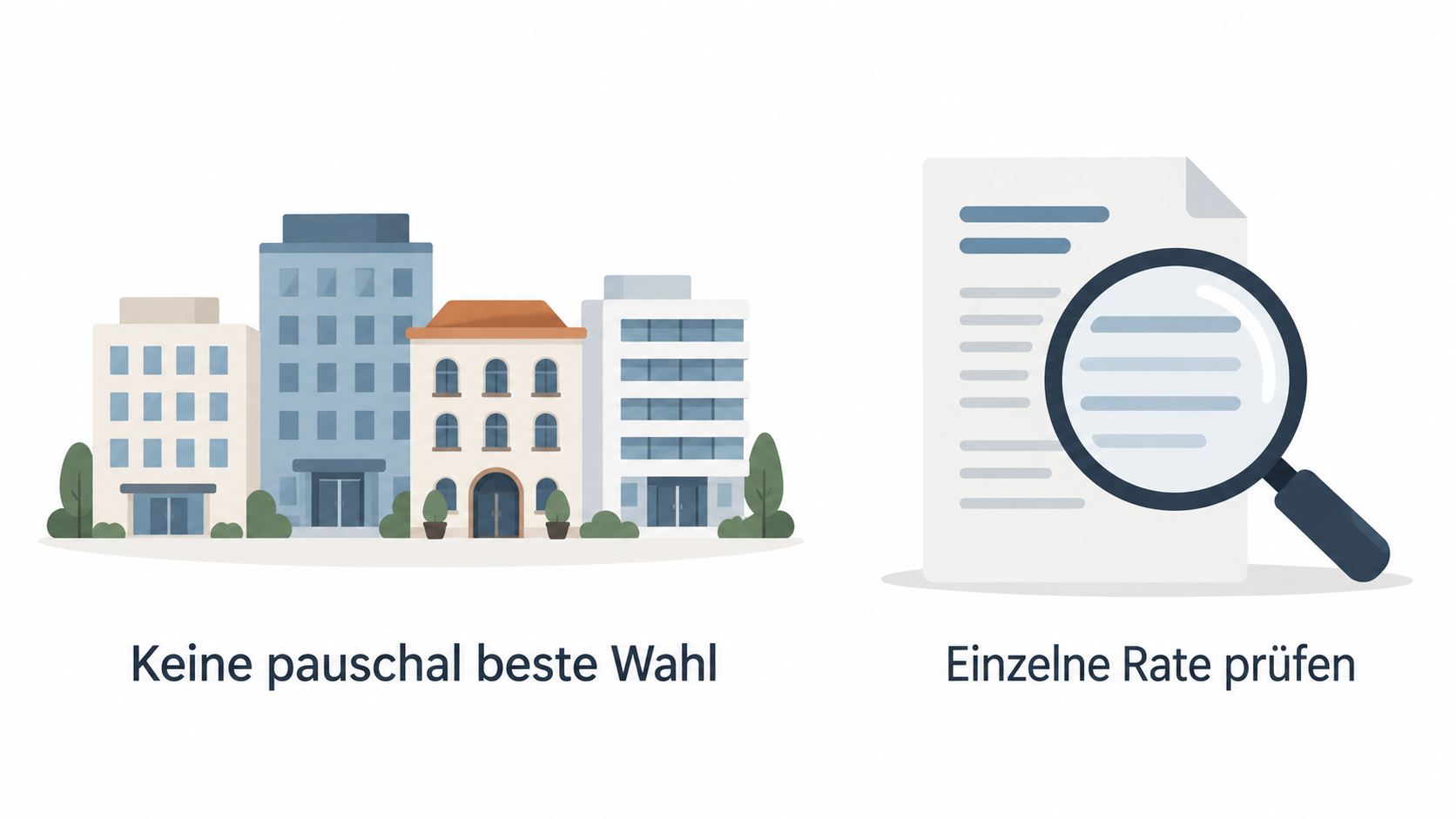 One numbered four-step checklist using the section's stated booking checks: „Nach passenden Raten suchen“; „Gesamtpreis, Zahlungsbedingung, Stornozeitpunkt und Zimmerdetails