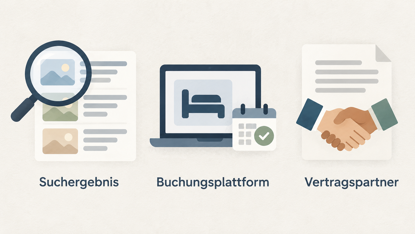 One horizontal row of five icons labeled with the section's comparison points: „Gesamtpreis“, „Tarifbedingungen“, „Stornierung“, „Supportweg“ and „Reiseart“.