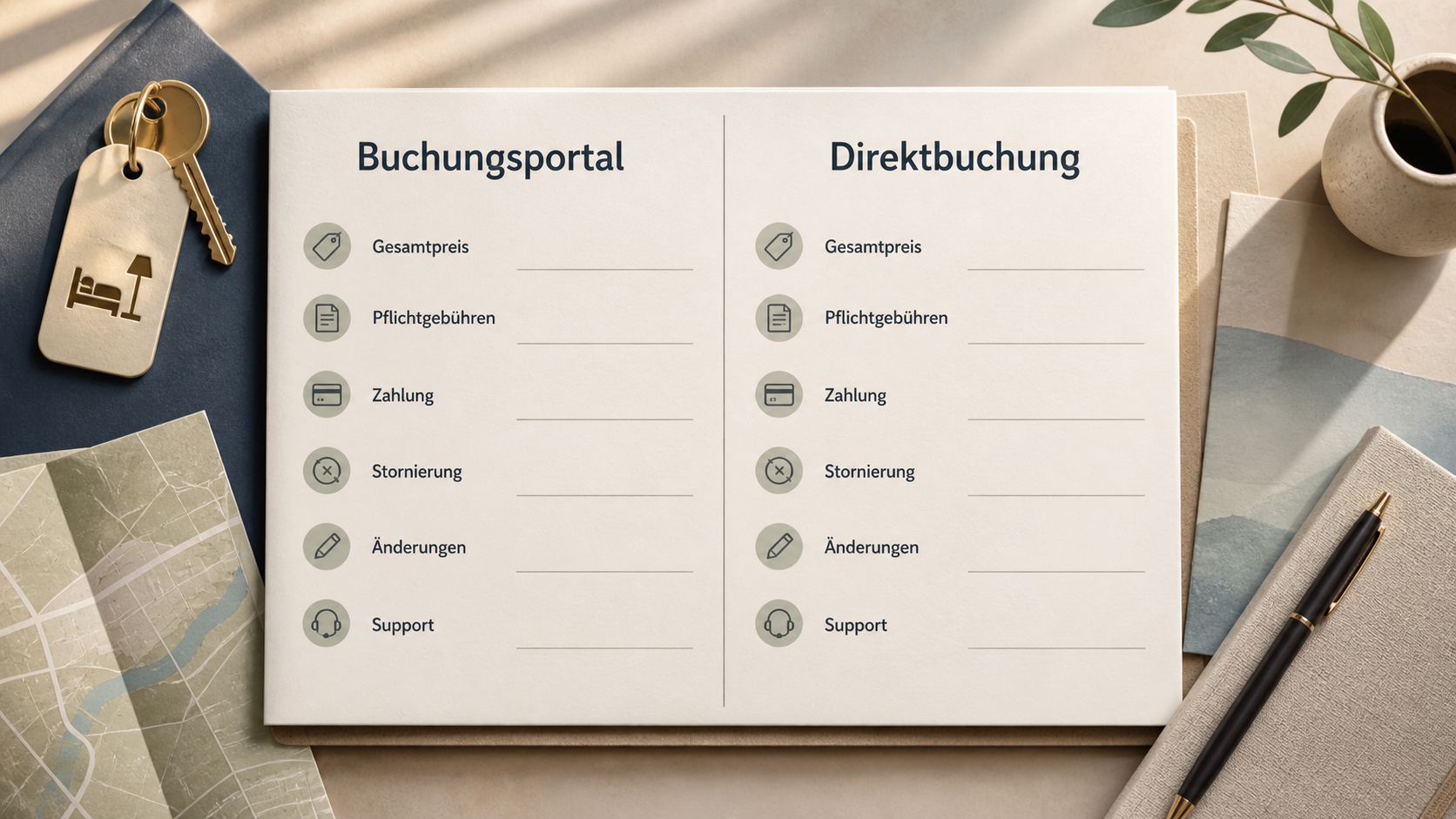 Redaktionelle Illustration zu Hotelportal vor der Buchung prüfen: zehn Kriterien für Preis, Storno und Support