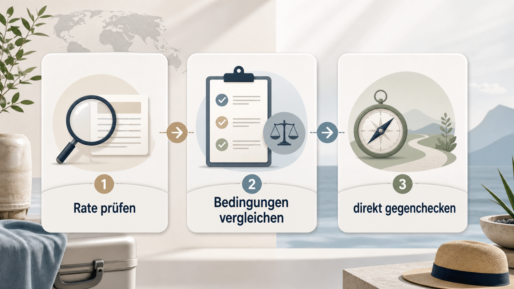 Redaktionelle Illustration zu Hotelportale für flexible Reisen im Vergleich: Booking.com, Expedia, Hotels.com und Trip.com
